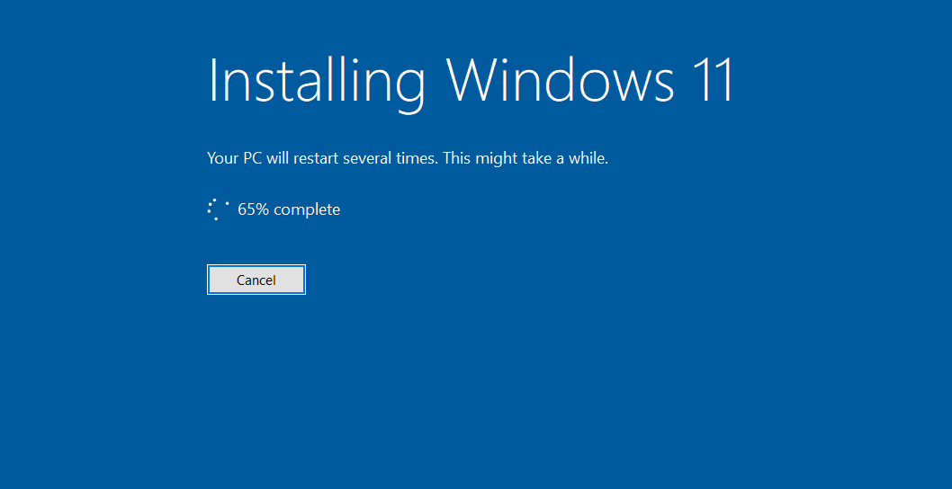 Windows 11 setup progress